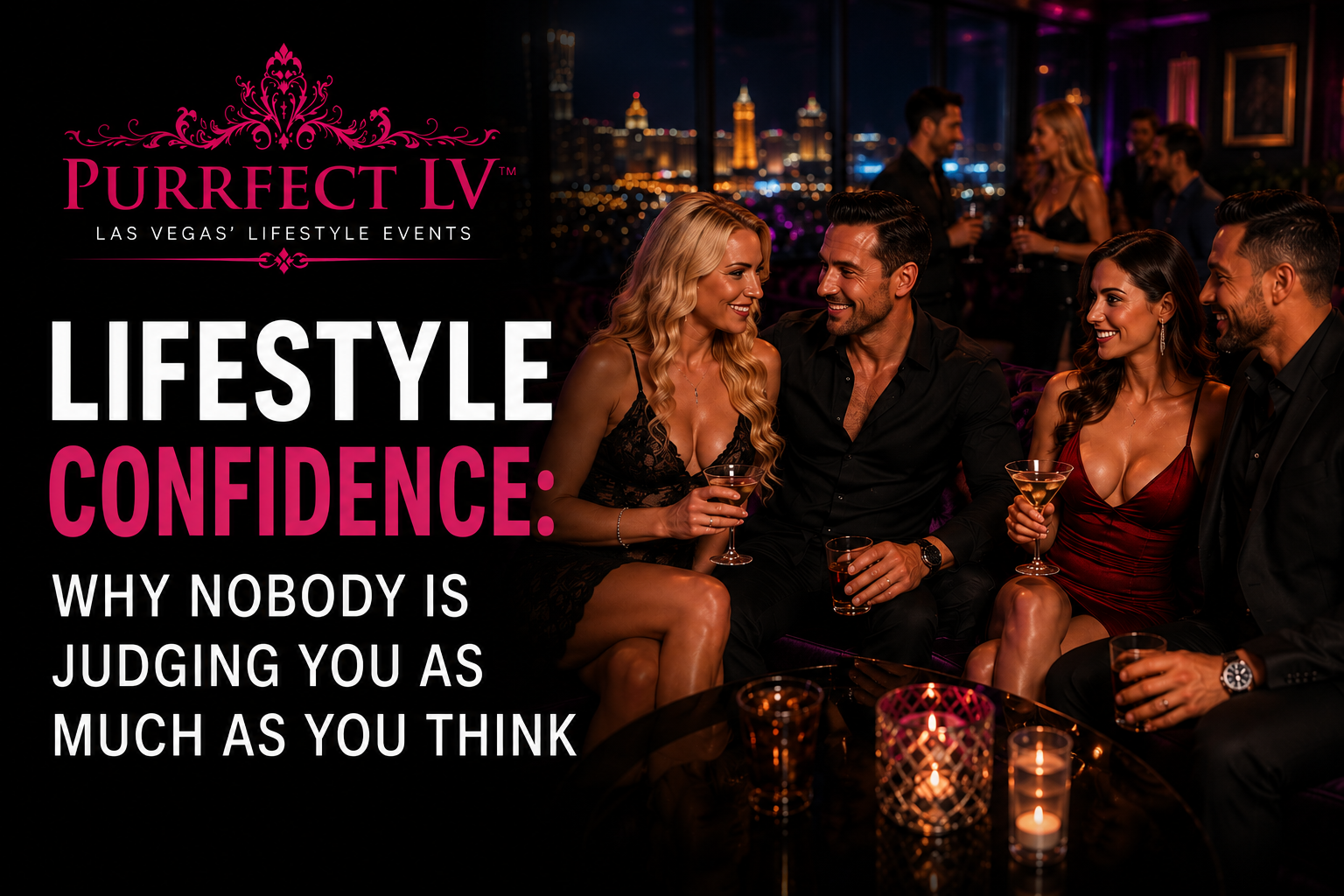 Stylish couples enjoying conversation in an upscale Las Vegas lifestyle lounge, illustrating confidence and feeling comfortable at your first lifestyle event.